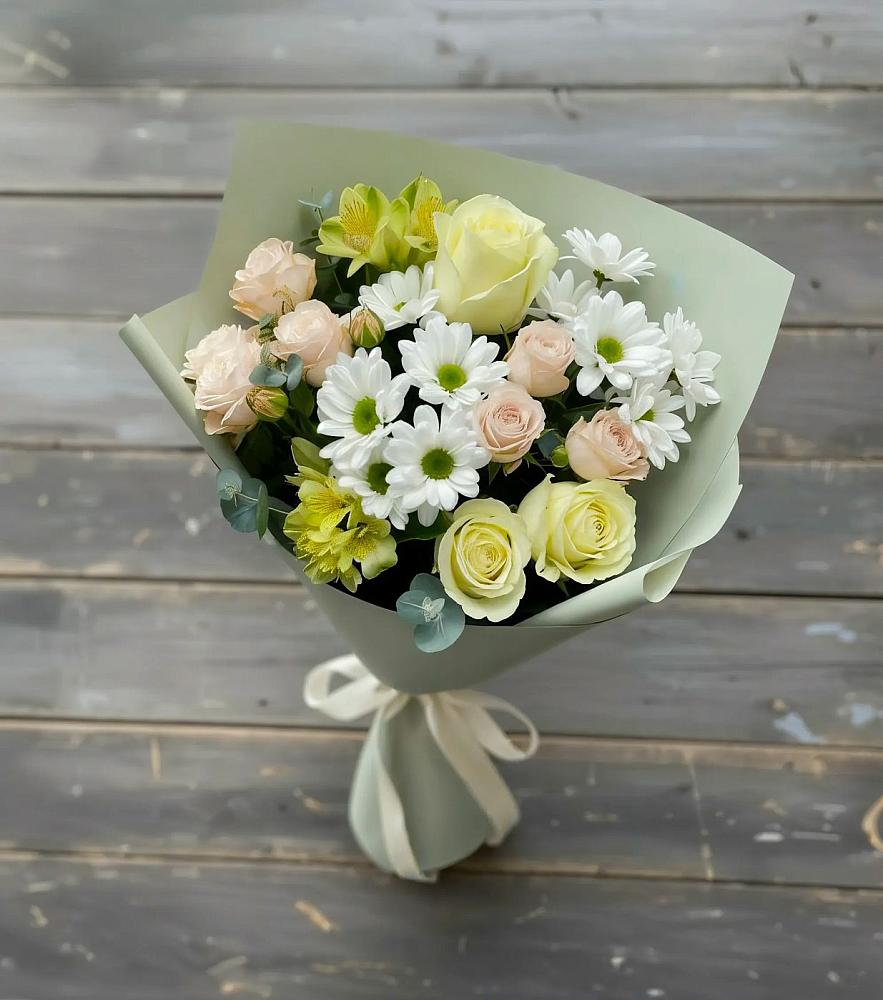 Букет цветов из: Альстромерии, Розы и Хризантемы в Чернолучинском