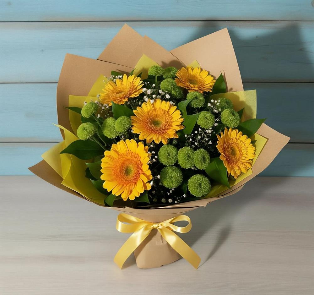 Букет цветов из: Герберы и Хризантемы в Чернолучинском